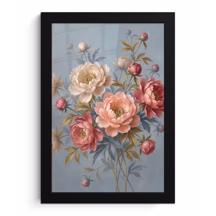 Bloemen - Roze - Beige - Modern - Natuur fotolijst zwart zonder passe partout klein -3d