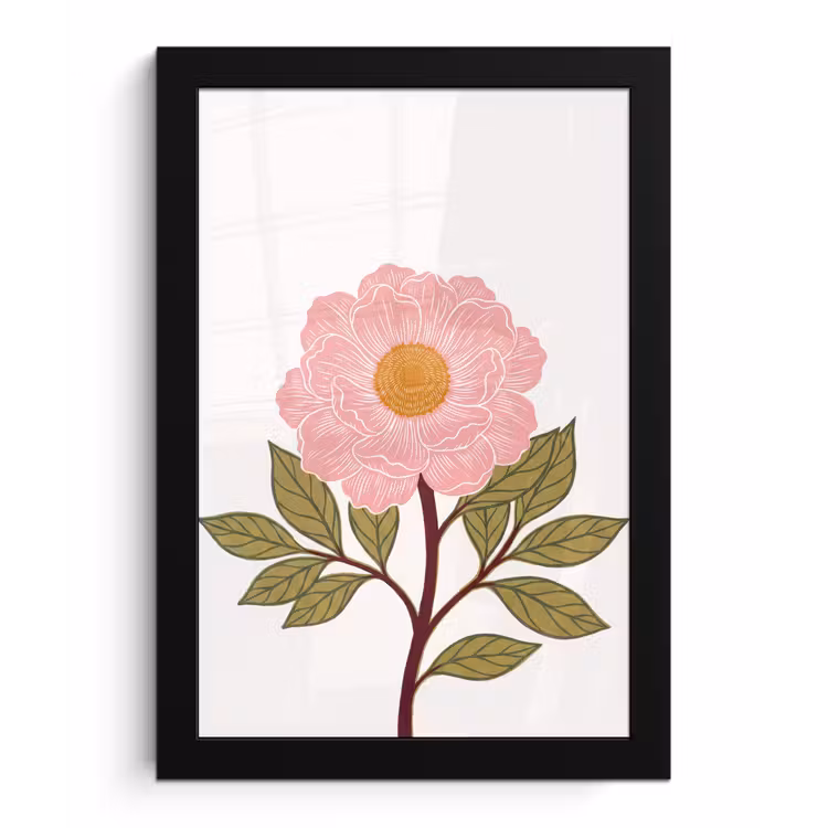Framed Prints - Flowers - Pink - Illustration - Bloemen - Roze - Illustratie fotolijst zwart zonder passe partout klein