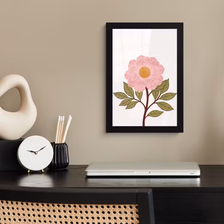 Framed Prints - Flowers - Pink - Illustration - Bloemen - Roze - Illustratie fotolijst zwart zonder passe partout klein