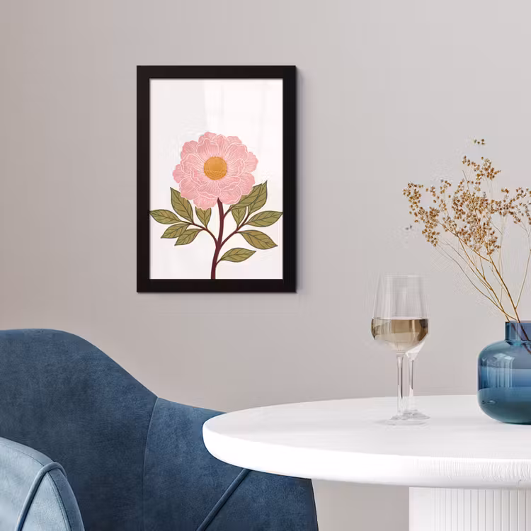 Framed Prints - Flowers - Pink - Illustration - Bloemen - Roze - Illustratie fotolijst zwart zonder passe partout klein