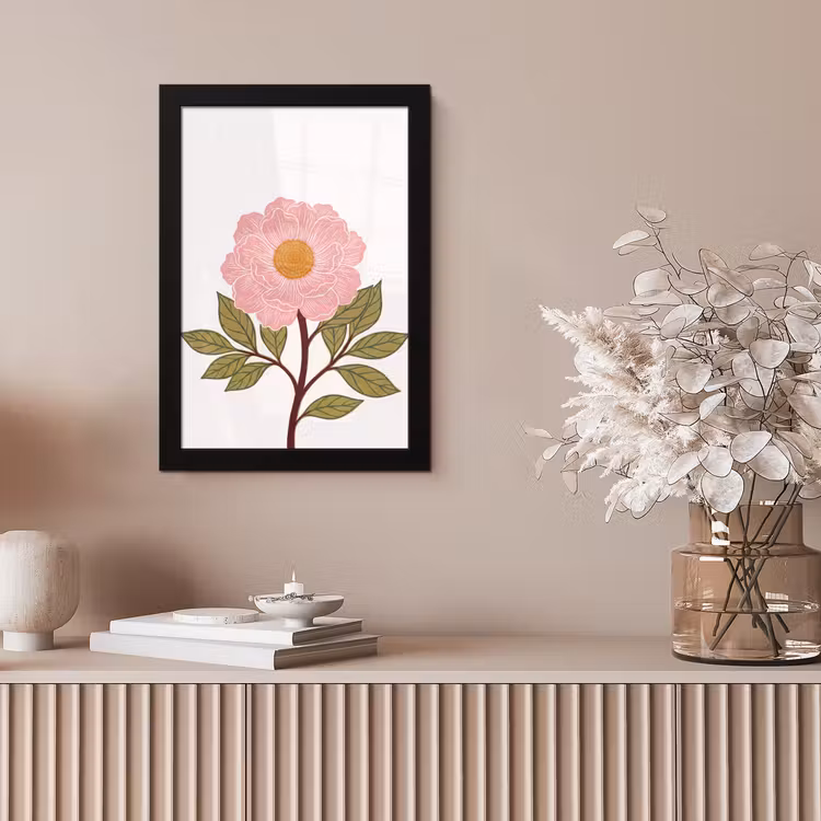 Framed Prints - Flowers - Pink - Illustration - Bloemen - Roze - Illustratie fotolijst zwart zonder passe partout klein