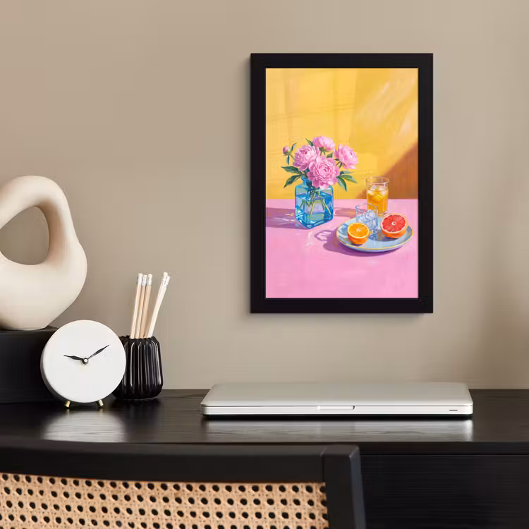 Framed Prints - Flowers - Pink - Modern - Bloemen - Roze - Modern fotolijst zwart zonder passe partout klein