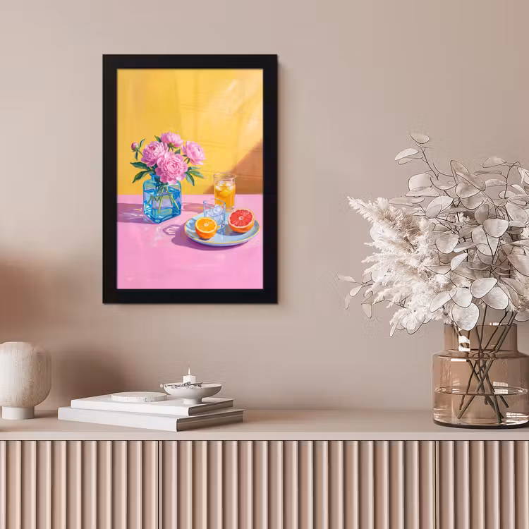 Framed Prints - Flowers - Pink - Modern - Bloemen - Roze - Modern fotolijst zwart zonder passe partout klein