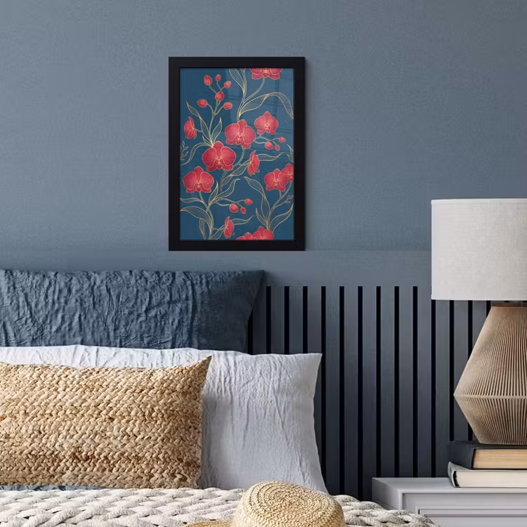 Framed Prints - Flowers - Red - Gold - Bloemen - Rood - Goud fotolijst zwart zonder passe partout klein