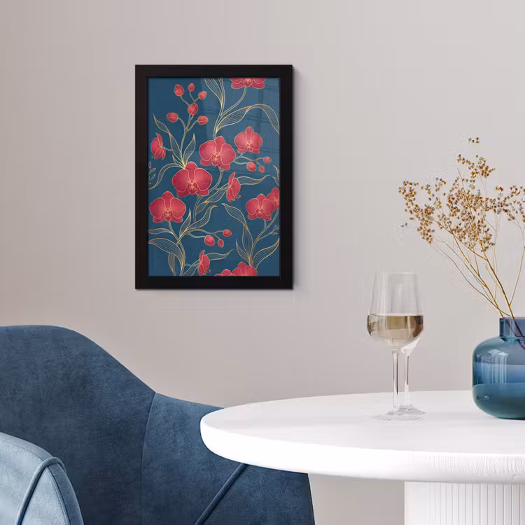 Framed Prints - Flowers - Red - Gold - Bloemen - Rood - Goud fotolijst zwart zonder passe partout klein