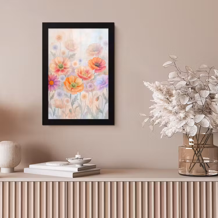 Bloemen - Aquarel - Natuur - Modern - Kleurrijk fotolijst zwart zonder passe partout klein -sfeer5