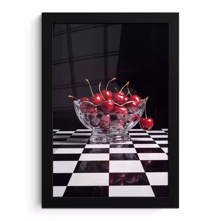 Framed Prints - Food - Cherries - Red - Eten - Kersen - Rood fotolijst zwart zonder passe partout klein