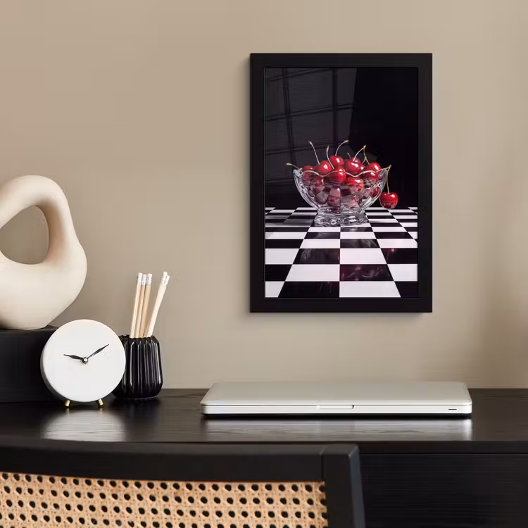 Framed Prints - Food - Cherries - Red - Eten - Kersen - Rood fotolijst zwart zonder passe partout klein