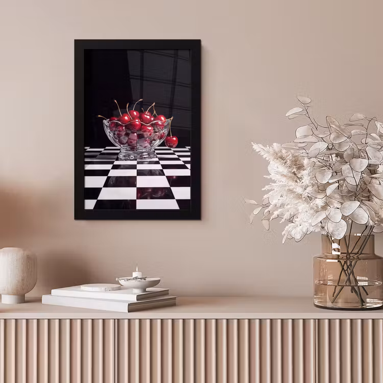 Framed Prints - Food - Cherries - Red - Eten - Kersen - Rood fotolijst zwart zonder passe partout klein