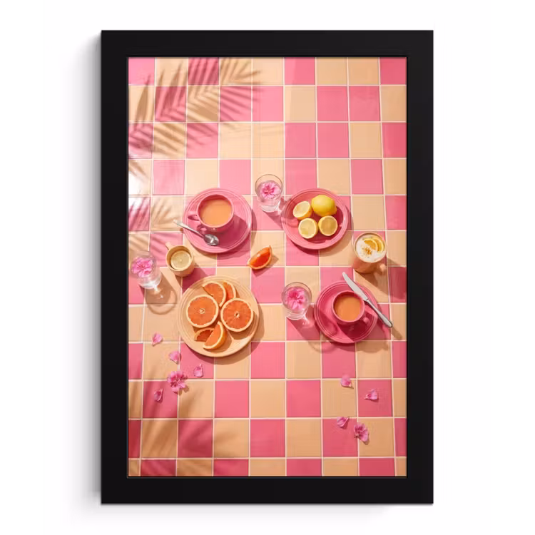 Eten - Citrusvruchten - Stillevens - Roze - Oranje fotolijst zwart zonder passe partout klein -3d
