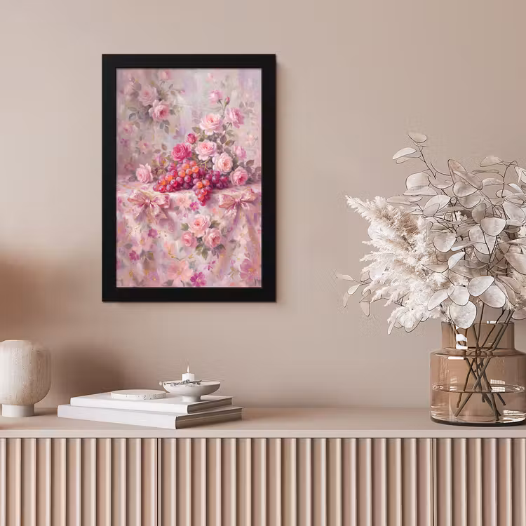 Eten - Bloemen - Stilleven - Roze - Goud fotolijst zwart zonder passe partout klein -sfeer5