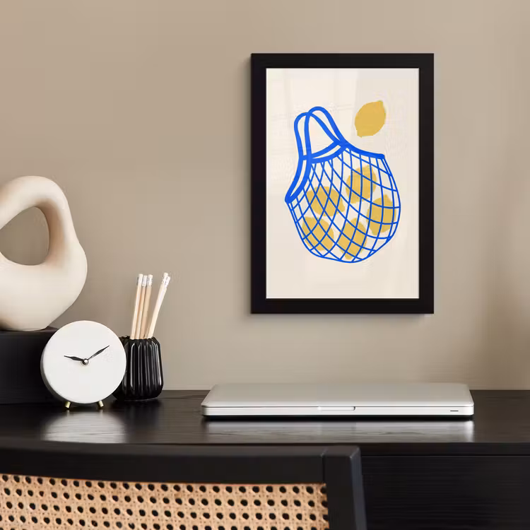 Eten - Citroen - Boodschappen - Abstract - Geel - Blauw fotolijst zwart zonder passe partout klein -sfeer1