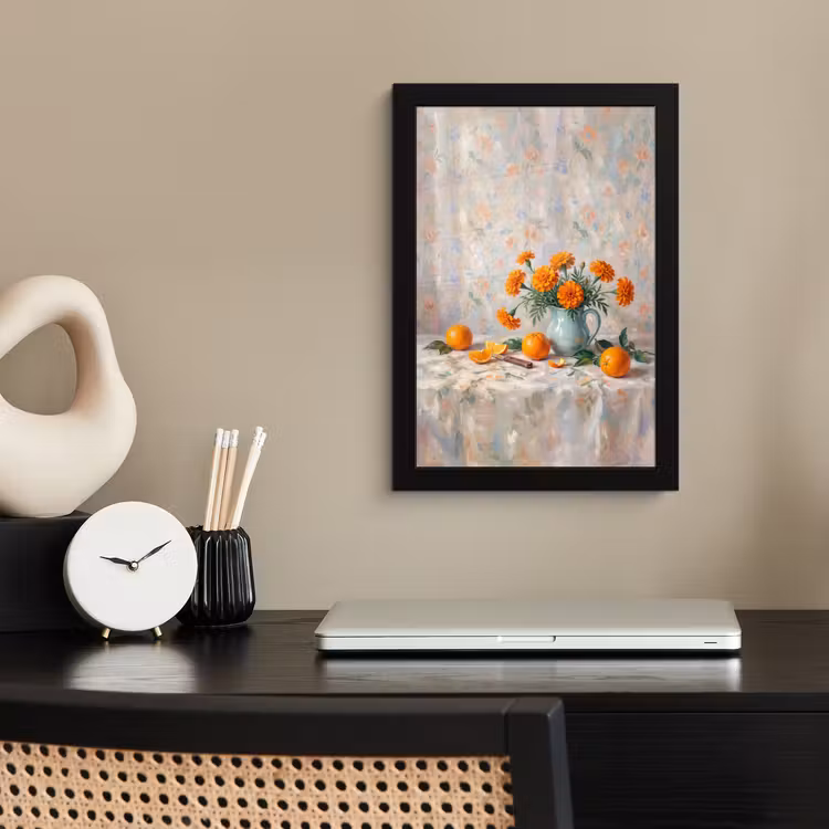 Framed Prints - Food - Orange - Art - Eten - Oranje - Kunst fotolijst zwart zonder passe partout klein