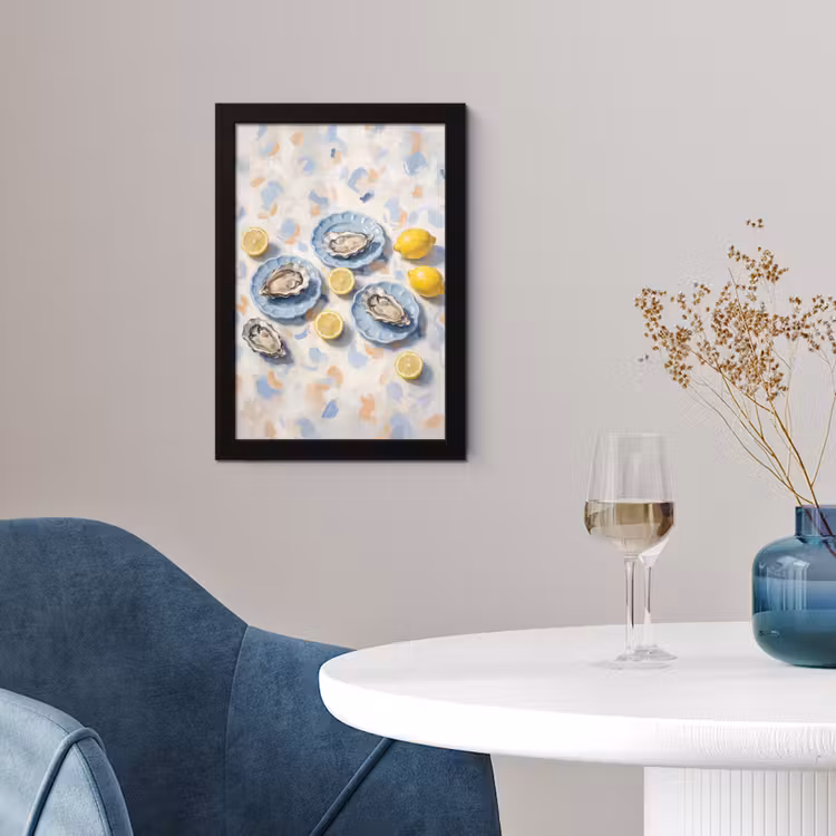 Eten - Oesters - Citroenen - Modern - Geel fotolijst zwart zonder passe partout klein -sfeer4