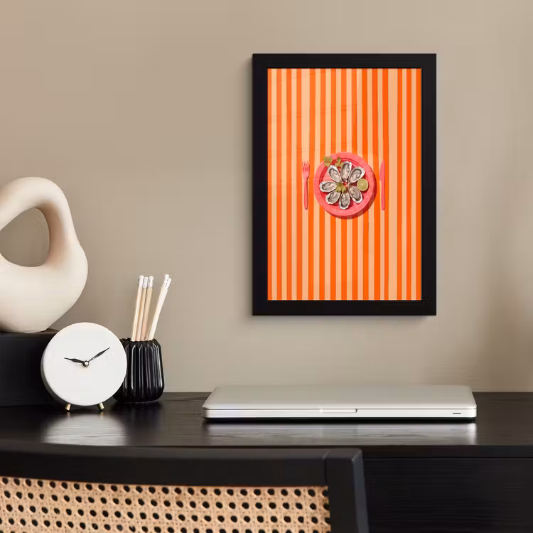 Eten - Oester - Zeevruchten - Oranje - Modern fotolijst zwart zonder passe partout klein -sfeer1