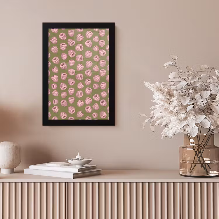 Eten - Patroon - Illustratie - Roze - Groen fotolijst zwart zonder passe partout klein -sfeer5