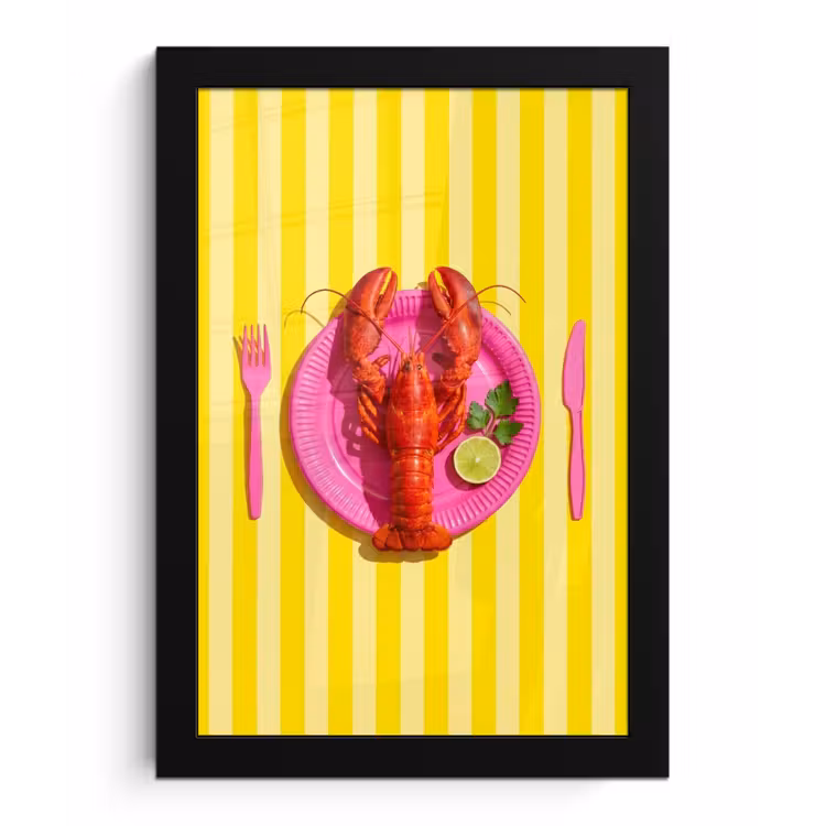 Eten - Roze - Geel - Modern - Culinaire fotolijst zwart zonder passe partout klein -3d