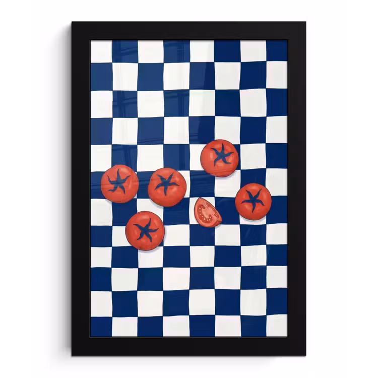 Eten - Tomaten - Keuken - Illustratie - Rood-Blauw fotolijst zwart zonder passe partout klein -3d