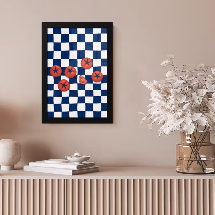 Eten - Tomaten - Keuken - Illustratie - Rood-Blauw fotolijst zwart zonder passe partout klein -sfeer5