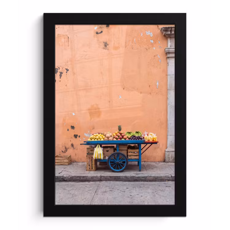 Framed Prints - Fruit - Cart - Street - Fruit - Kar - Straat fotolijst zwart zonder passe partout klein