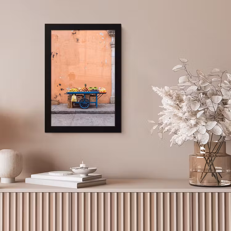 Framed Prints - Fruit - Cart - Street - Fruit - Kar - Straat fotolijst zwart zonder passe partout klein