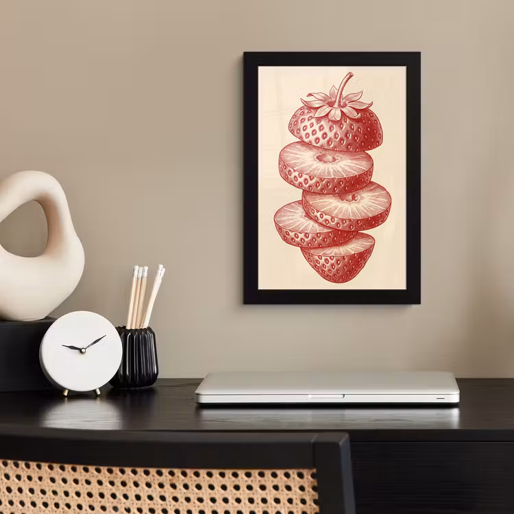 Fruit - Gesneden - Illustratie - Rood - Vintage fotolijst zwart zonder passe partout klein -sfeer1
