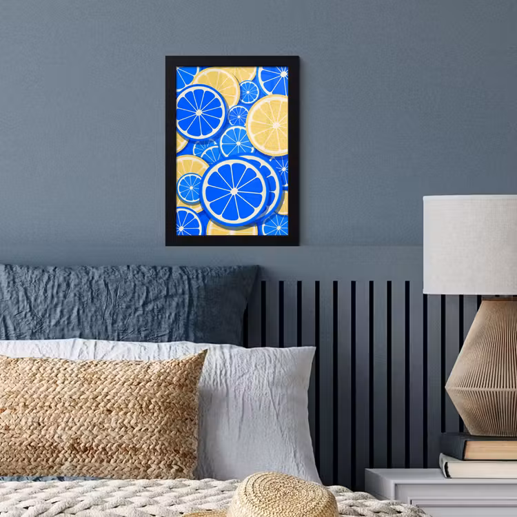 Fruit - Schijven - Patroon - Modern - Blauw - Geel fotolijst zwart zonder passe partout klein -sfeer3