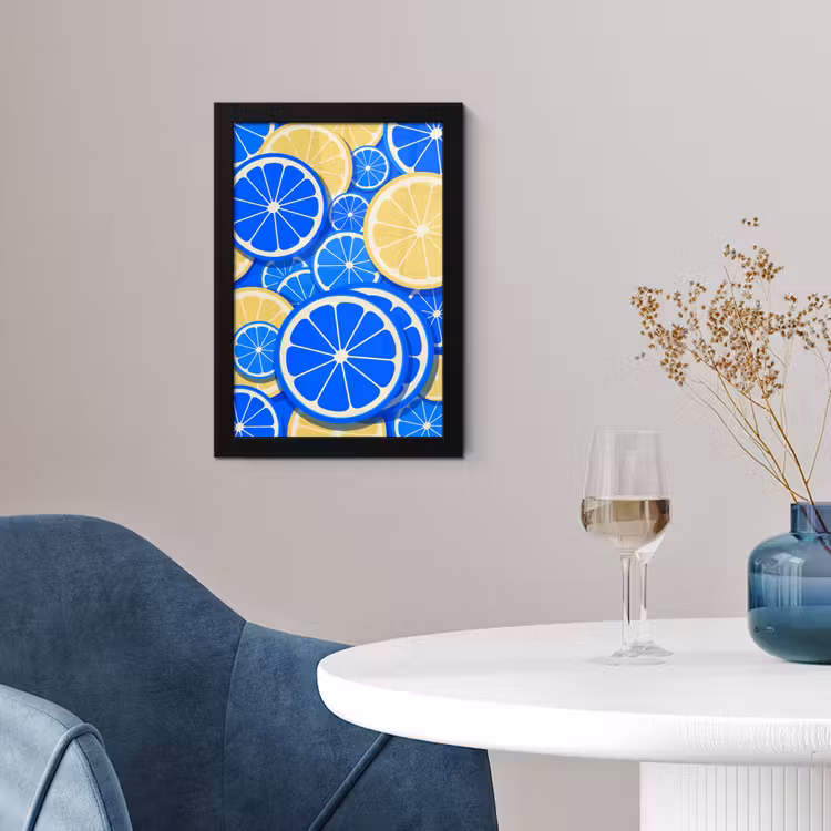 Fruit - Schijven - Patroon - Modern - Blauw - Geel fotolijst zwart zonder passe partout klein -sfeer4