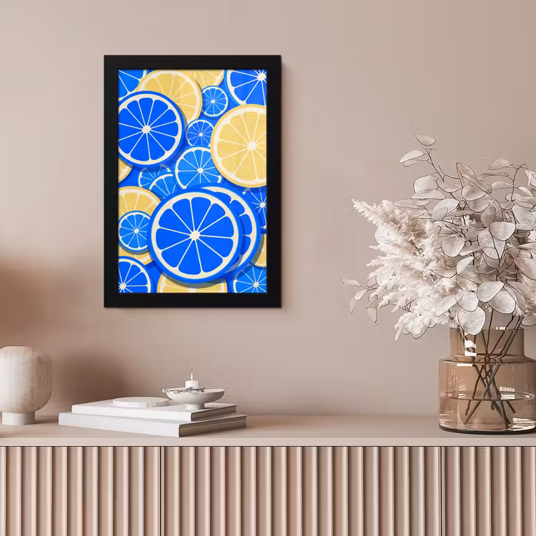 Fruit - Schijven - Patroon - Modern - Blauw - Geel fotolijst zwart zonder passe partout klein -sfeer5