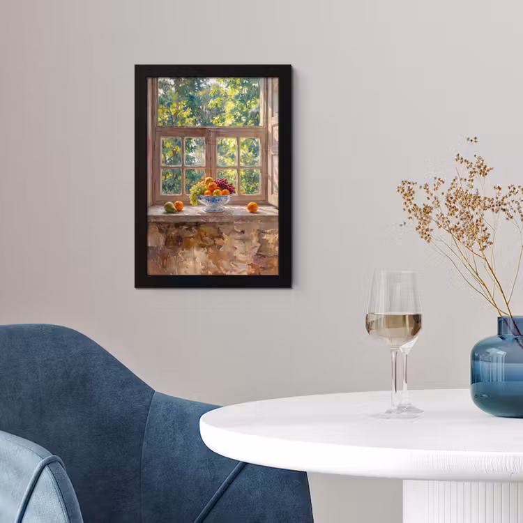 Framed Prints - Fruit - Windowsill - Nature - Fruit - Vensterbank - Natuur fotolijst zwart zonder passe partout klein