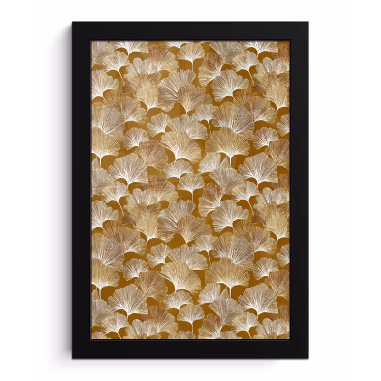 Ginkgo - Bladeren - Goud fotolijst zwart zonder passe partout klein 224 -3d