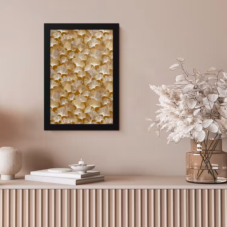 Ginkgo - Bladeren - Goud fotolijst zwart zonder passe partout klein 224 -sfeer5