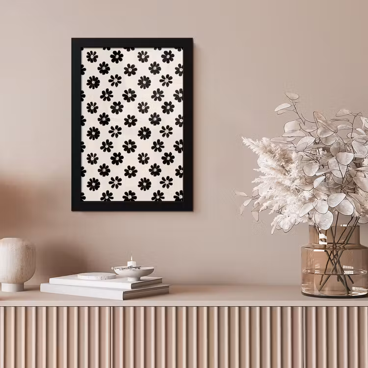 Grafisch - Madeliefjes - Zwart - Beige fotolijst zwart zonder passe partout klein 224 -sfeer5