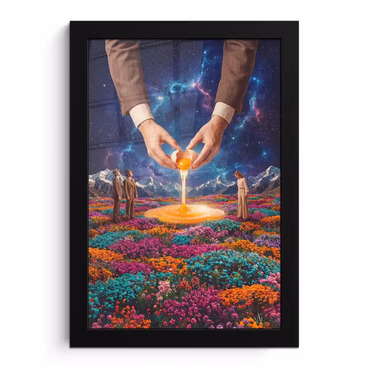 Framed Prints - Hands - Egg - Surrealism - Handen - Ei - Surrealisme fotolijst zwart zonder passe partout klein