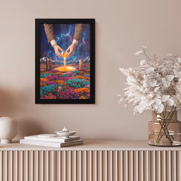 Framed Prints - Hands - Egg - Surrealism - Handen - Ei - Surrealisme fotolijst zwart zonder passe partout klein