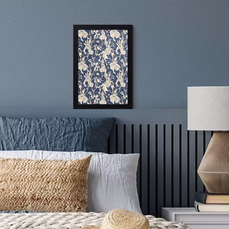 Hazen - Bladeren - Patroon - Blauw - Beige fotolijst zwart zonder passe partout klein 224 -sfeer3