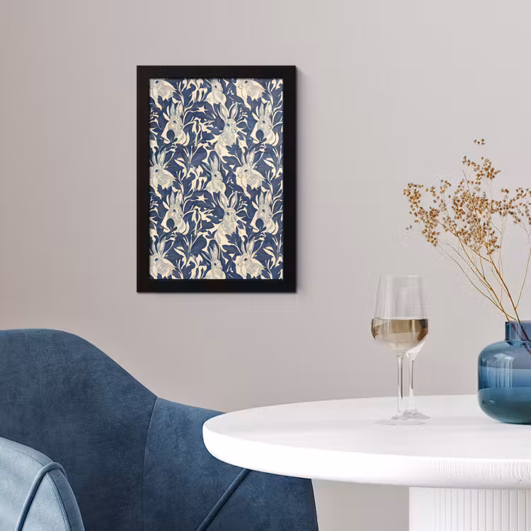 Hazen - Bladeren - Patroon - Blauw - Beige fotolijst zwart zonder passe partout klein 224 -sfeer4