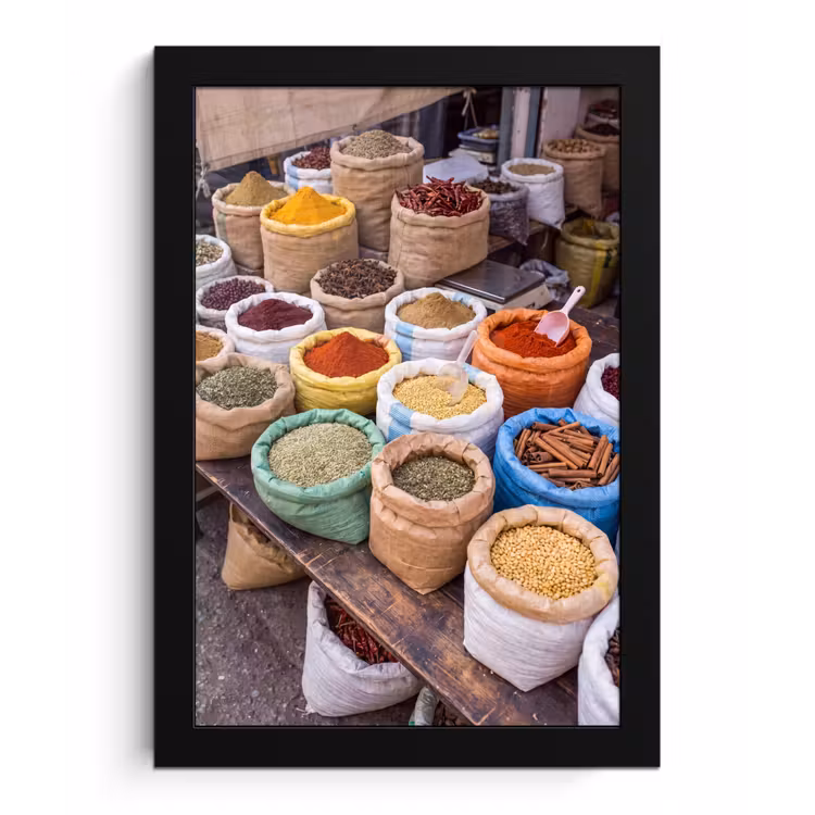 Framed Prints - Herbs - Bags - Market - Kruiden - Zakken - Markt fotolijst zwart zonder passe partout klein