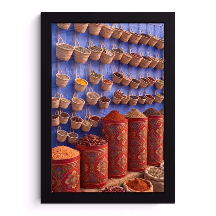 Framed Prints - Herbs - Baskets - Market - Kruiden - Manden - Markt fotolijst zwart zonder passe partout klein