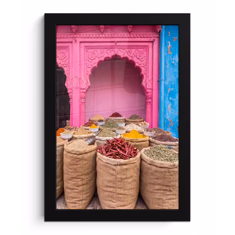 Framed Prints - Herbs - Market - Pink - Kruiden - Markt - Roze fotolijst zwart zonder passe partout klein