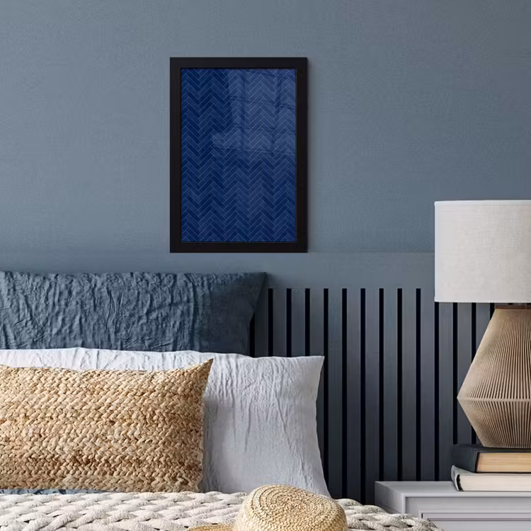 Visgraat - Wandtegel - Donkerblauw - Navy Blue fotolijst zwart zonder passe partout klein 224 -sfeer3