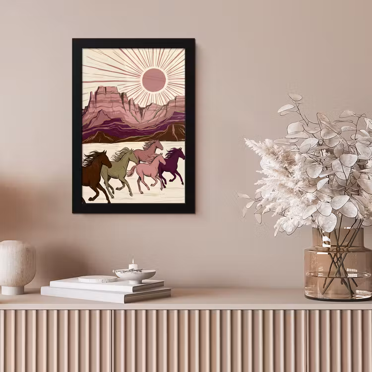 Paarden - Rennend - Woestijn - Natuur - Abstract fotolijst zwart zonder passe partout klein -sfeer5