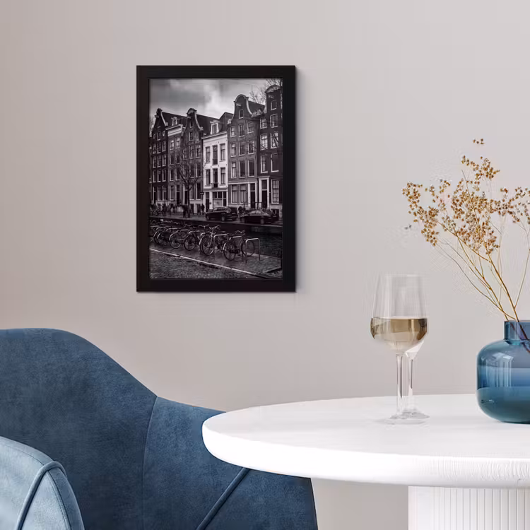 Huis - Gracht - Amsterdam - Architectuur - Zwart-wit fotolijst zwart zonder passe partout klein -sfeer4