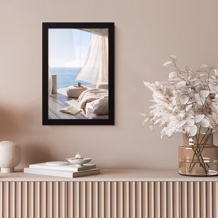 Interieur - Zeezicht - Modern - Rust - Beige fotolijst zwart zonder passe partout klein -sfeer5
