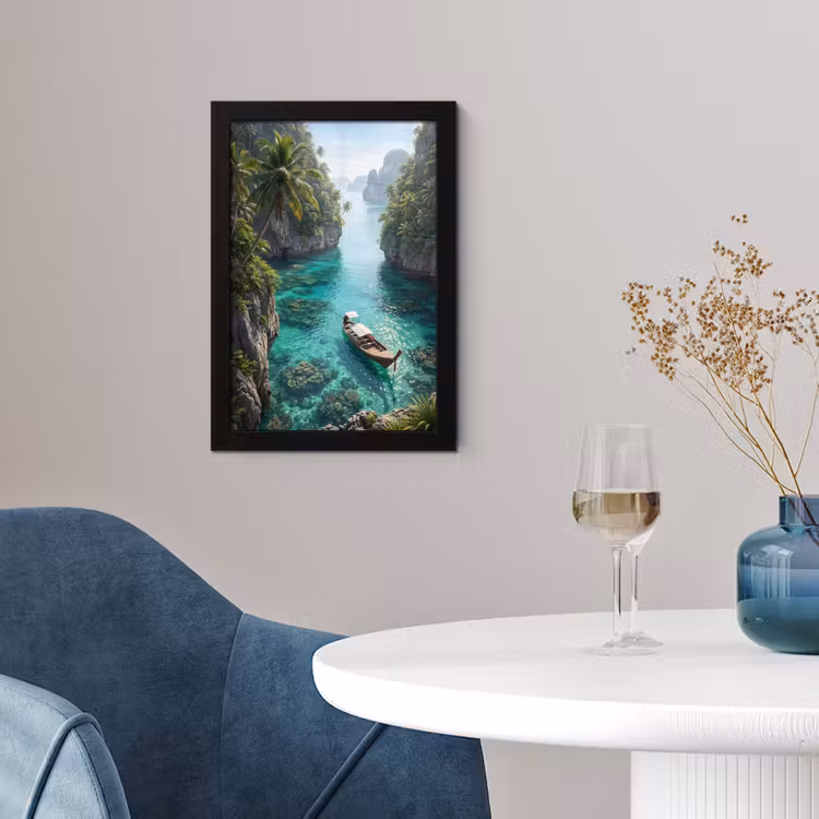 Eiland - Tropisch - Water - Palmbomen - Natuur fotolijst zwart zonder passe partout klein -sfeer4