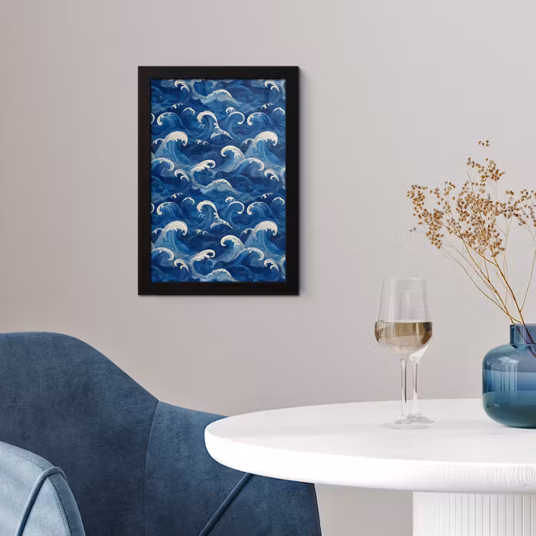 Japans - Oceaan - Golven - Blauw fotolijst zwart zonder passe partout klein 224 -sfeer4