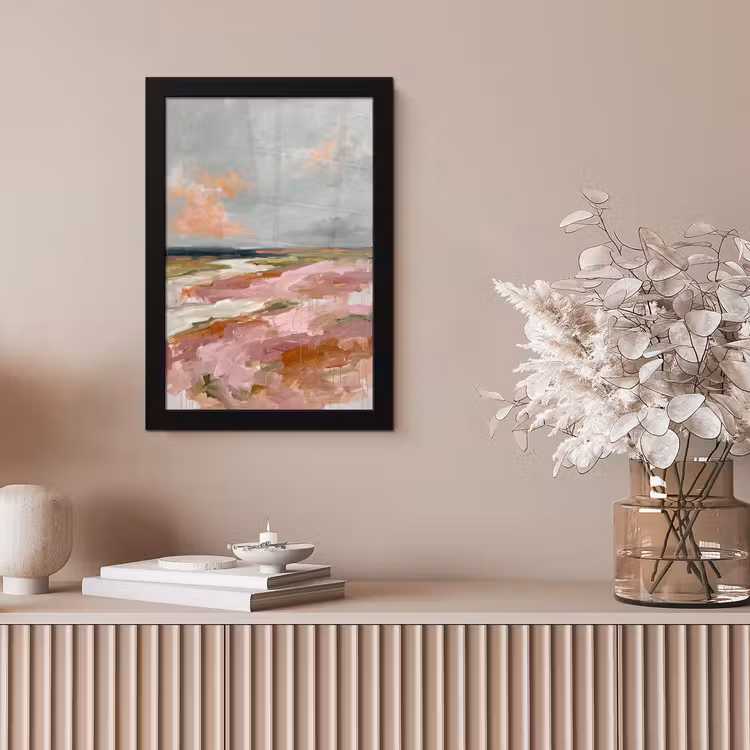 Landschap - Rivier - Abstract - Roze - Groen fotolijst zwart zonder passe partout klein -sfeer5