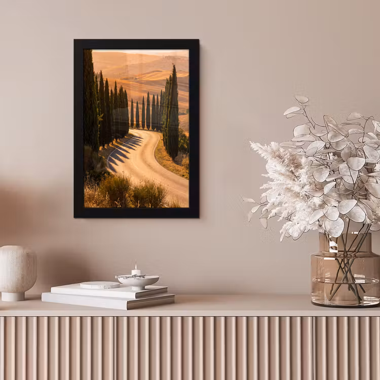 Landschap - Weg - Bomen - Natuur - Goud fotolijst zwart zonder passe partout klein -sfeer5