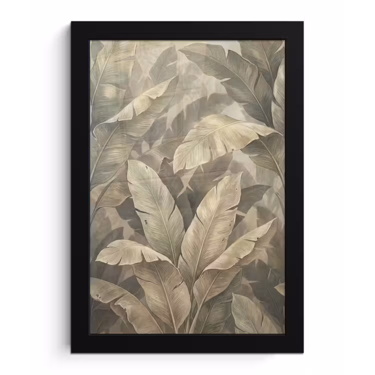 Bladeren - Tropisch - Natuur - Modern - Beige fotolijst zwart zonder passe partout klein -3d