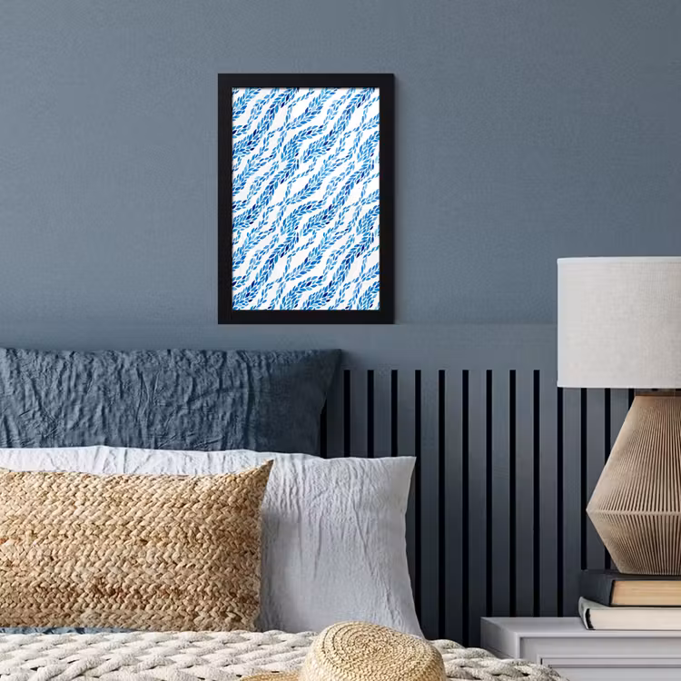Bladeren - Aquarel - Patroon - Modern - Blauw fotolijst zwart zonder passe partout klein -sfeer3